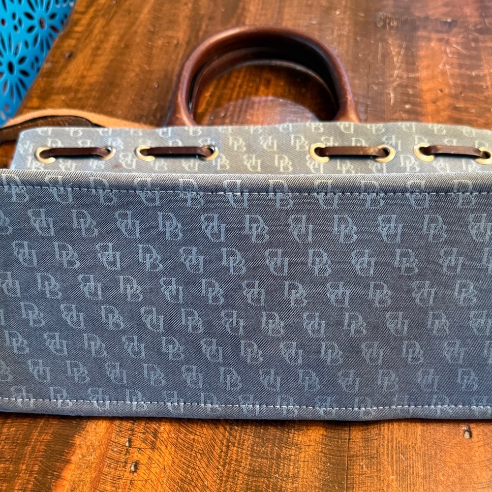 Dooney & Bourke Blue Monogram Canvas Tote with Brown Leather Trim - Picture 6 of 8